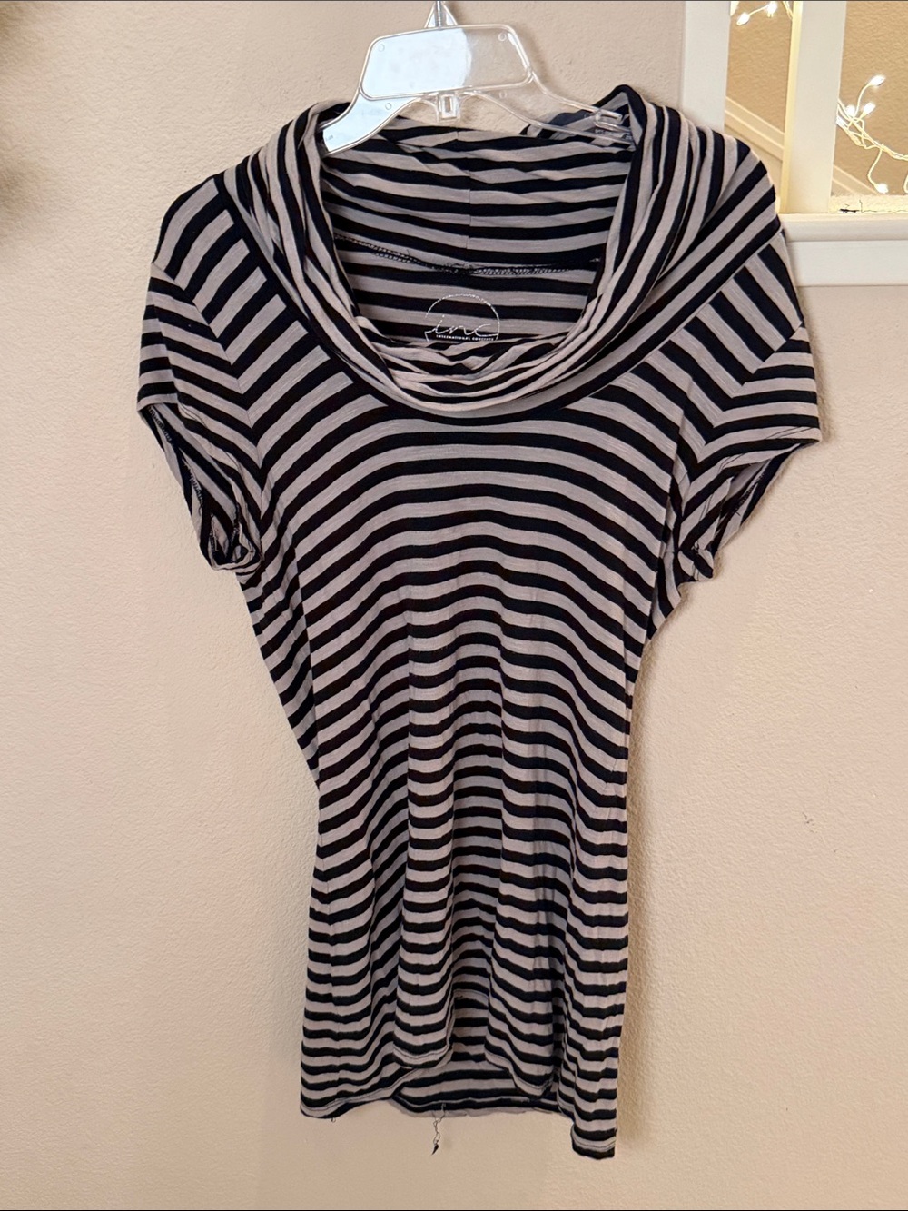 INC Women’s Striped Black and Tan Cowl Neck Women’s Tunic Top